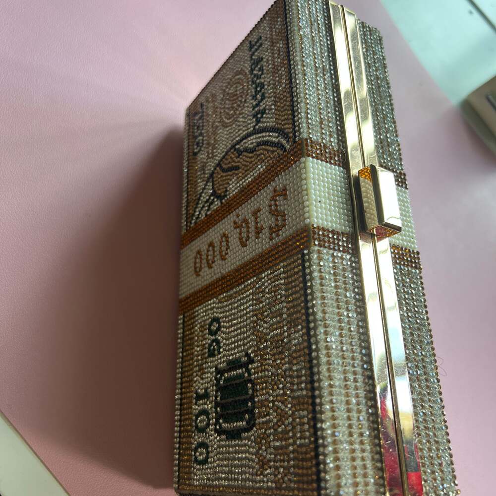 Crystal Rhinestone Stack of Cash Money Box Clutch Purse - Picture 3 of 3